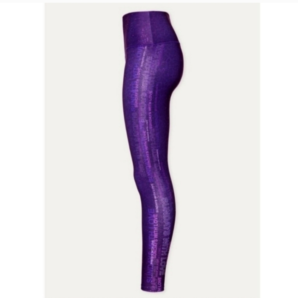 ♤♤ Peloton Sundays With Love Wear It To Heart Purple Sparkle Leggings Size Small
